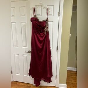 Portia and Scarlett Strapless Burgundy Dress with Gold Accents